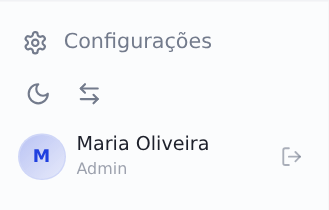 Botão de troca de tema no rodapé do menu lateral