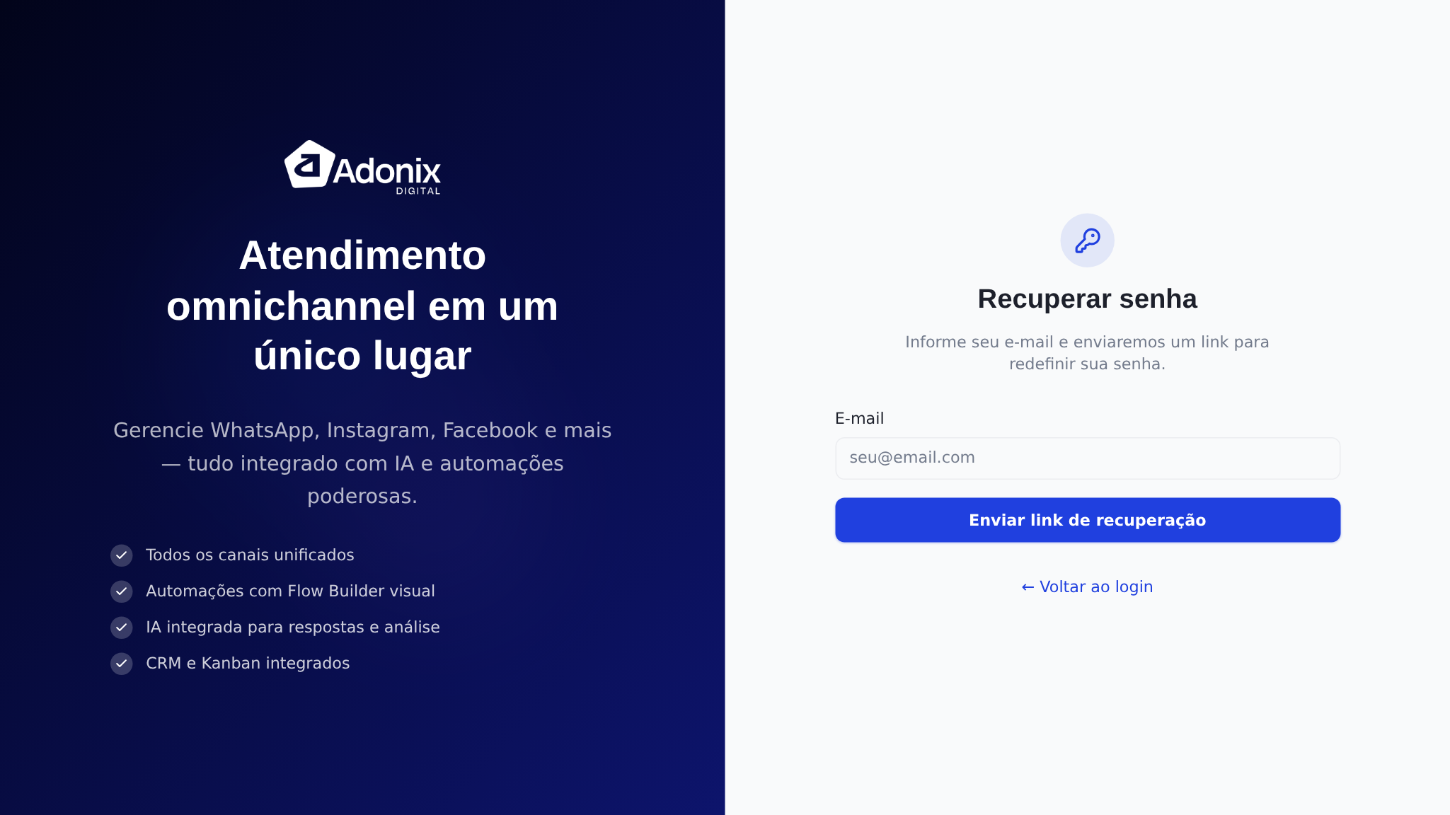 Tela de primeiro acesso