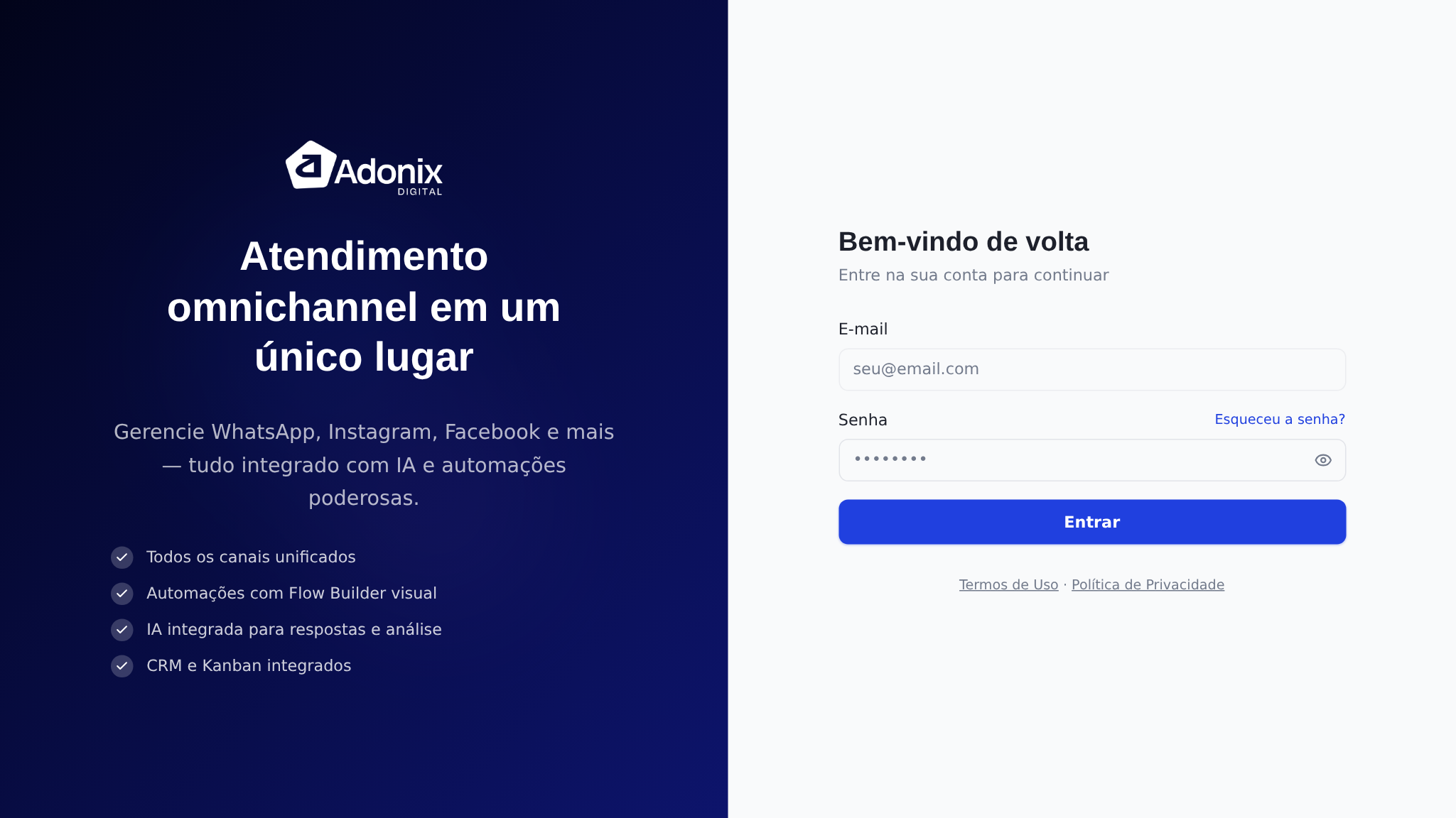 Tela de login do Adonix