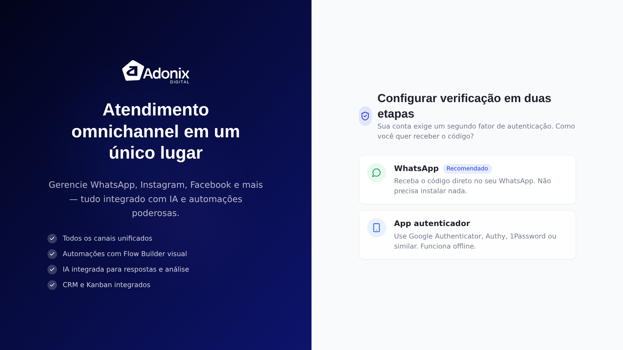 Tela de configuração inicial do MFA